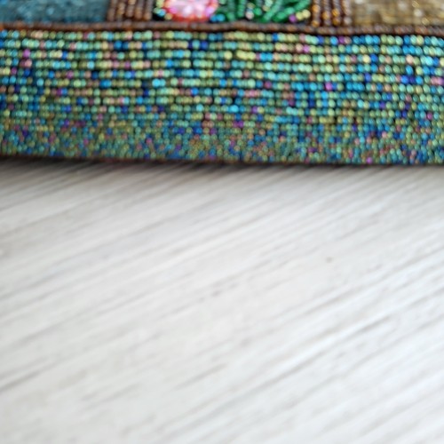 VTG Beaded Purse Floral Block Pattern Plastic Circle Handles Inside Pocket Retro - Picture 11 of 20
