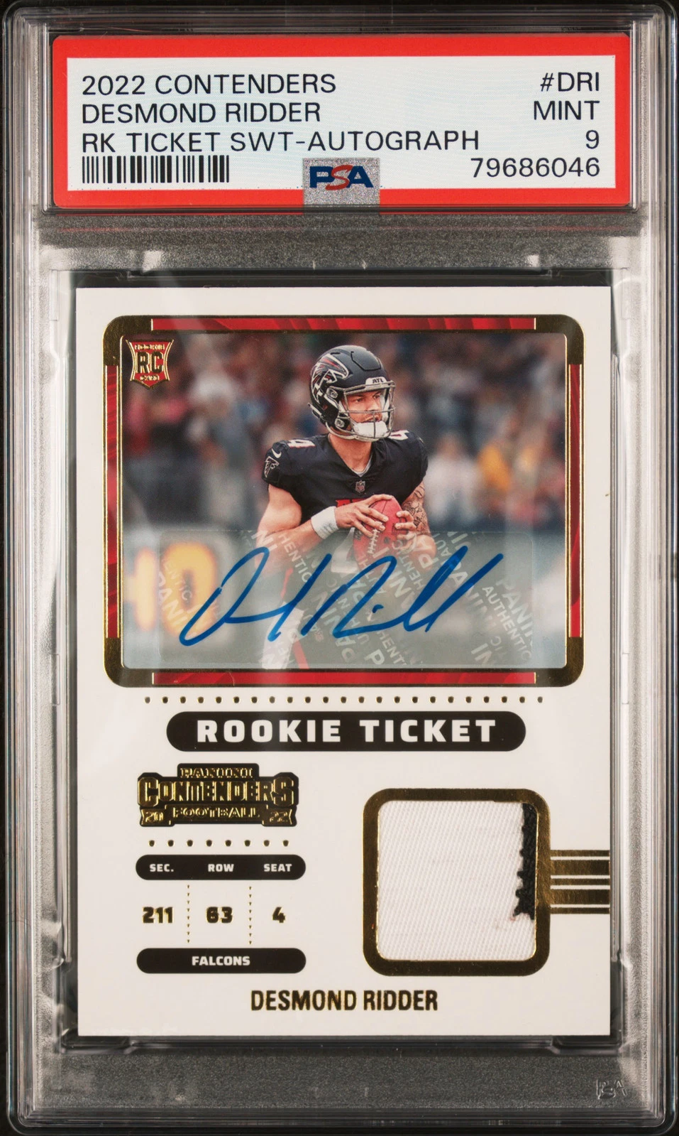 Desmond Ridder Panini Contenders Rookie Ticket Swatches #DRI Autograph