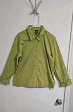 Eileen Fisher Womens Button Down Shirt Sz Medium Green Minimalist Career Preppy 