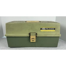 Vintage Plano 6300 Green Tan 3 Tray Tackle Box USA Made Storage Organizer