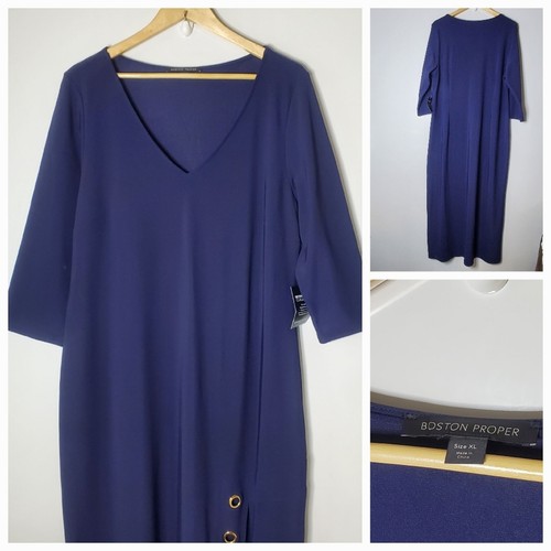 Boston Proper long sleeve navy maxi dress Size XL NEW modest Full length - Picture 2 of 9