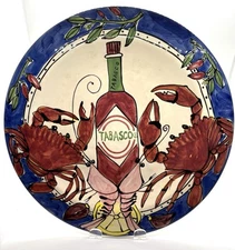 Tika Tabasco Crab Shrimp Lemon Plate Platter 12 inch New Orleans Steve Hasslock