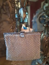 Vintage Rhinestone Evening Bag Silvertone Frame 5 X 5 " 1920s Finger Dancing Bag