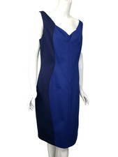 TAHARI Kalona Midnight Navy Blue Colorblock Ponte Knit Sheath Dress 14 NEW $238
