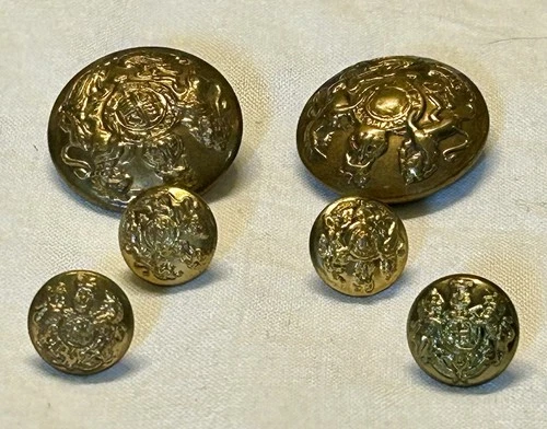 VINTAGE British Military WW1 WW2 Era Brass (?) Buttons Two Lg, Four Sm.