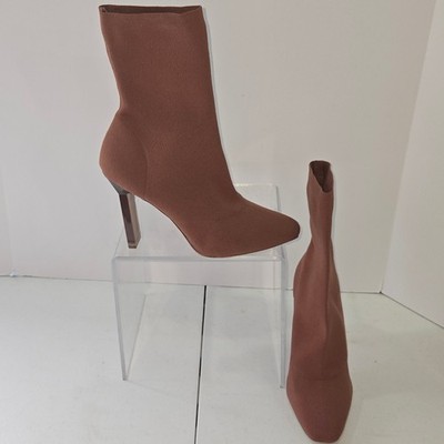 Aldo Womens Mauve Brown Knit Sock Ankle Boots Pointed Toe Clear Heel Size 9