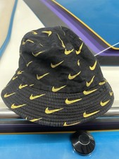 Unisex Nike Gold Swoosh Sports Bucket Hat Black Reversible Tan USA SELLER 
