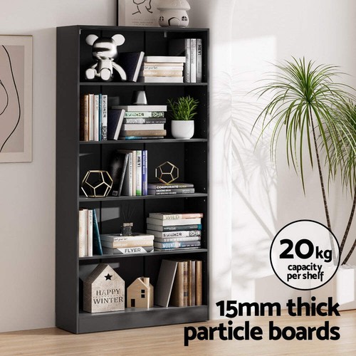 Artiss Bookshelf 5 Tiers ANTON Black - Picture 7 of 8