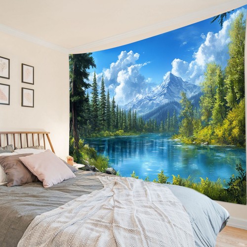 Tapiz de montaña paisaje bosque verde selva para dormitorio sala dormitorio - Imagen 13 de 15