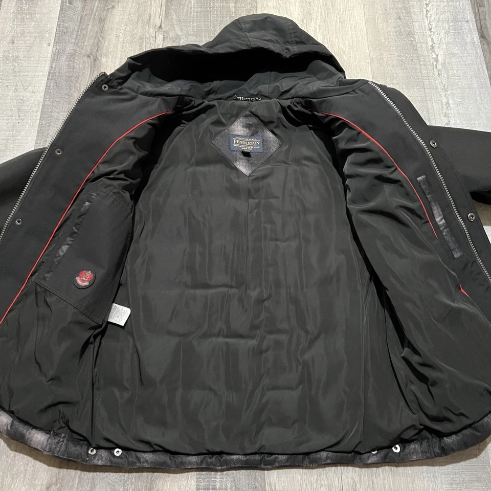 Pendleton Black Shadow Plaid Hooded Duck Down Water Puffer Ski Snow Jacket M - Image 4 of 4