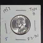 1957 Washington Quarter TYPE B REVERSE FS-901 BU Uncirculated 90% Silver Coin