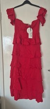 Na-kd Off Shoulder flounce long Red Dress Size xs new with tags 