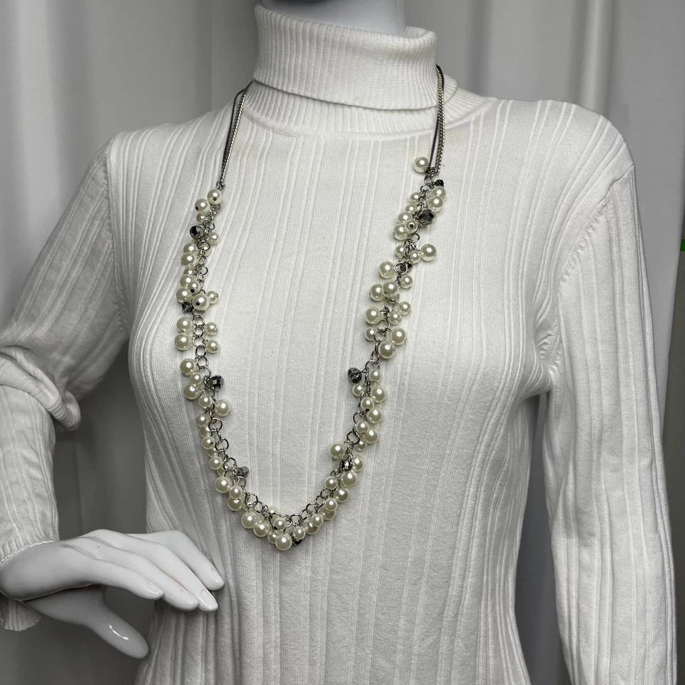 Vera Wang Collar Tono Plata Firmado Bisutería Gris Ahumado Cuentas Perla Foto 4 de 4