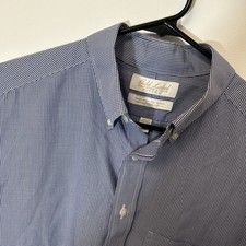 Roundtree  Yorke GOLD LABEL Dress Shirt Mens 16-35 Fitted Blue Check