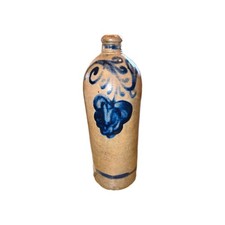 Antike Steinzeugflasche Westerwald kobaltblau bemalt floral ca. 19. Jh | Vintage