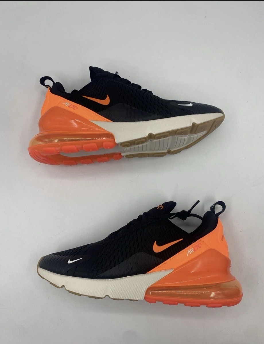 Nike Air Max 270 Black Total Orange Athletic AH8050-030 Mens Size