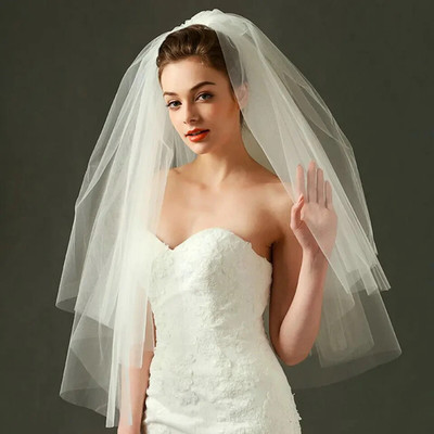 Two Layer Wedding Veil White Ivory Champagne Bridal Veil Elbow length 11