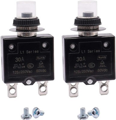 2Pcs 30Amp Circuit Breakers Push Button Manual Reset 125/250V AC 50V DC, L1 Seri