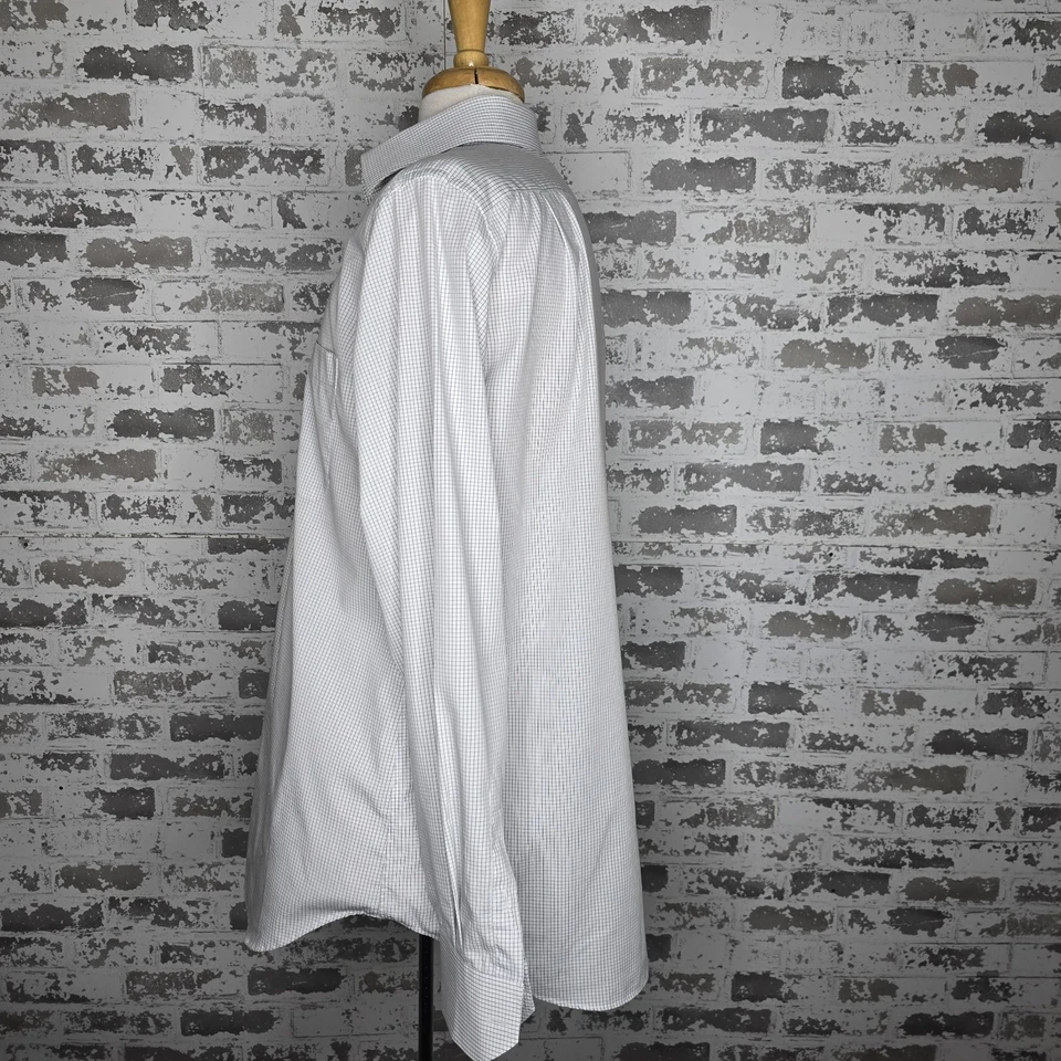 Camisa de vestir Corneliani Italia para hombre blanca a cuadros de algodón manga larga 17/43 talla XL Foto 4 de 4