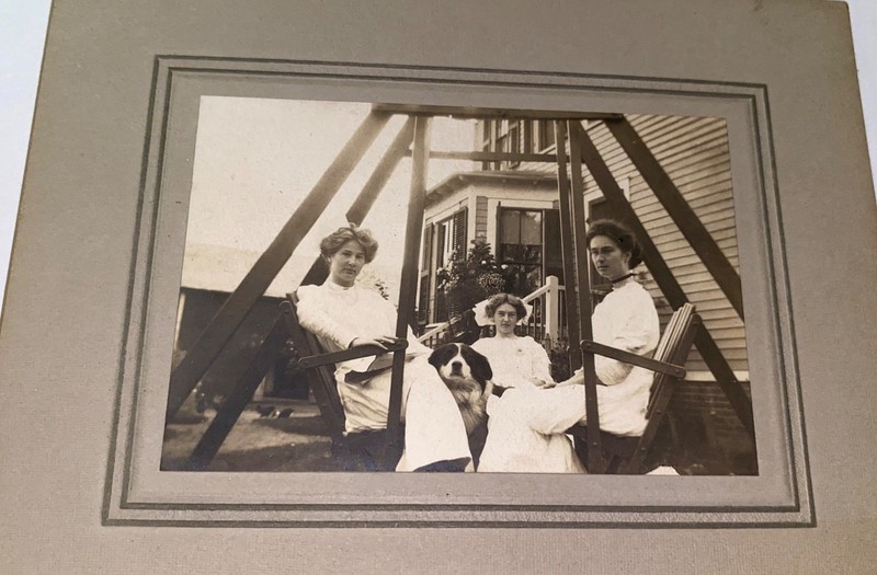 Rare Antique ID'd Hemenway Ladies on Swing Pet Dog Animal Cabinet Card Photo! CT