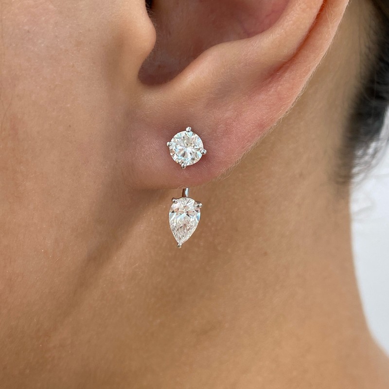 2.1ct Pear & Round Jacket Earrings White Gold 14K Labcreated Diamond F/VS