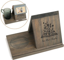 Wooden Book Holder with Drink Holder, Wooden Triangle Bookmark Reading Rest with