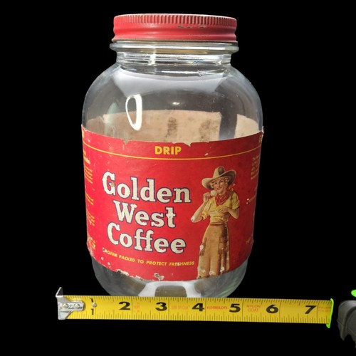 Antique 1930's 1930s Golden West Coffee Jar with Original Lid Label 8" Large - Picture 11 of 12