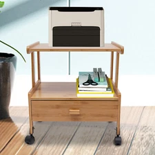 2-Tier Mobile Printer Stand Rolling Office Scaner Cart Storage Shelf with drawer