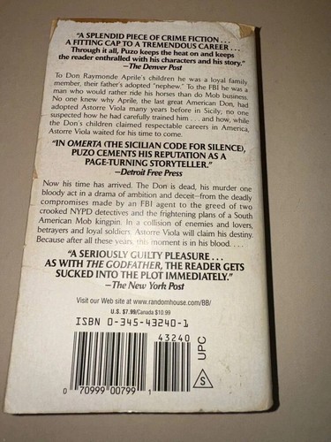 Omerta A Novel Mass Market Paperback May 1, 2001 Books - Picture 2 of 2