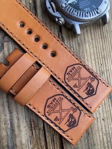 26mm Vintage Oldschool Handmade Leder Uhrenarmband, AMMO Punze, Flottiglia - Bild 3 von 6