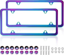 2 Pack License Plate Frames Colorful Stainless Steel Mirror Polish Rainbow