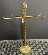 Vintage *MATSON TOWEL HOLDER Stand Hollywood Regency ROSES Gold Metal Antique