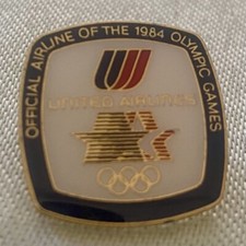Vintage United Airlines 1984 Olympics Square Pin Flying Stars UA Logo Rings