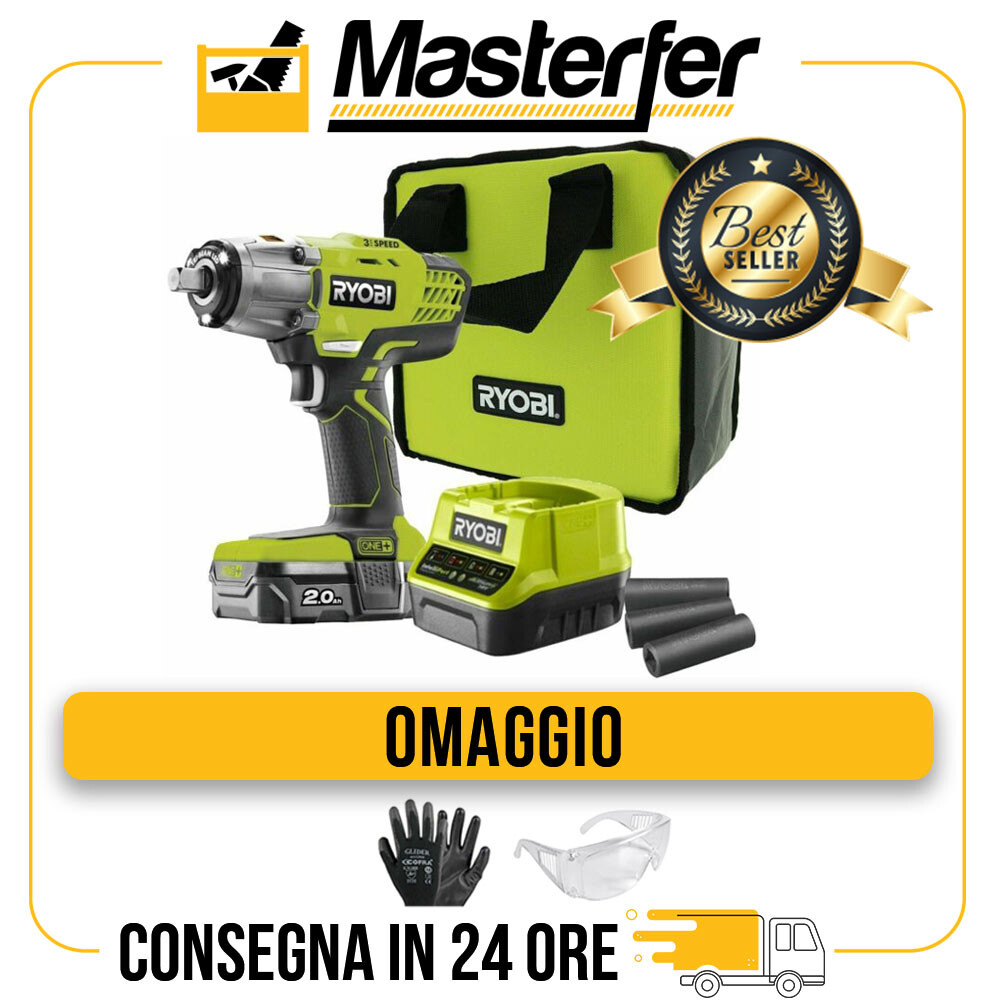 Avvitatore ad Impulsi a batteria 18V 1/2" RYOBI R18IW3-120S + 3 Bussole 400Nm