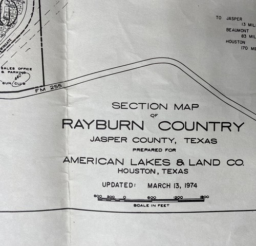 Map Of Rayburn Country Jasper County Texas American Lakes And Land Houston 1974 - Picture 1 of 5