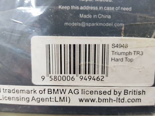 1:43 Triumph TR3 1956 Hard top Blue Brand new Spark S4946 - Picture 2 of 2