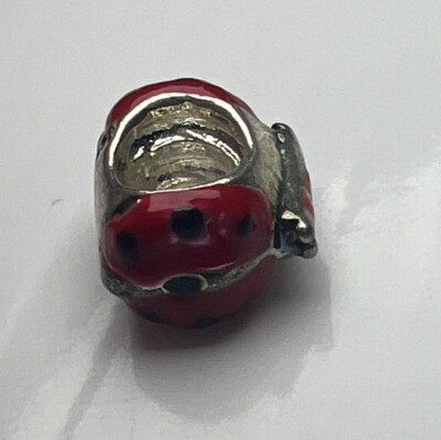 925 Sterling Silber Retro Slide Charm Perle Rot Emaille Marienkäfer Käfer Natur