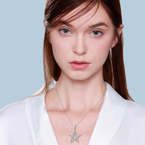 925 Sterling Silver Double Stars Y2K Pendant Necklace Jewelry Gifts for Women - Picture 5 of 7