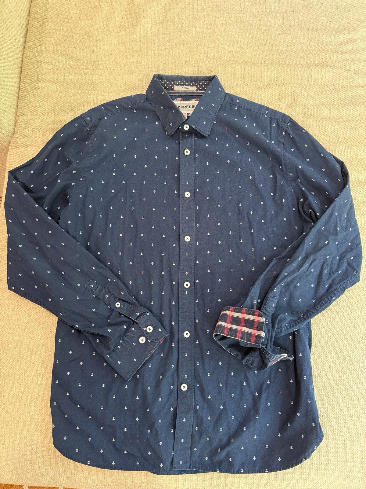 Express Fitted Button-down Anchor Print Blue Men’… - image 1