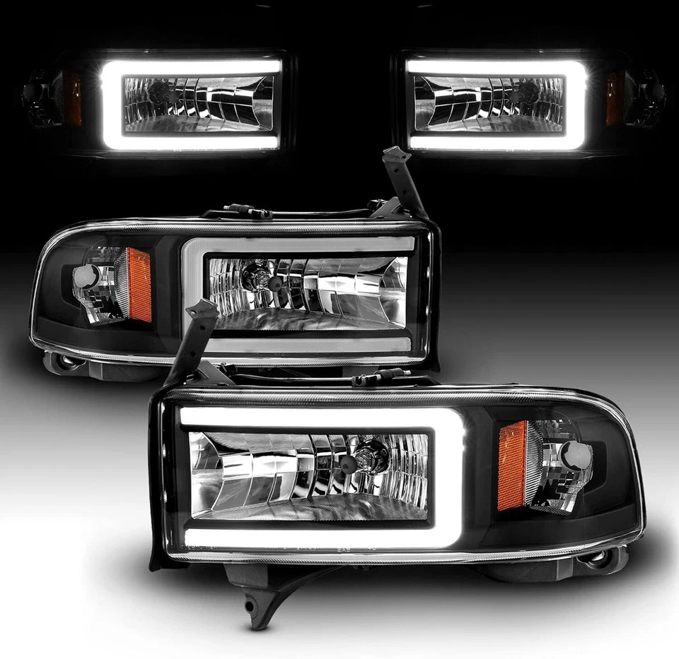 BLACK LED DRL Headlights + Corner Lamps For 1994-2001 Dodge Ram 1500 2500 3500 - Image 2 of 4