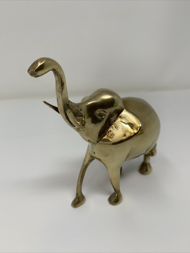 FIGURA ELEFANTE VINTAGE TRONCO RIALZATO ZANNE OTTONE LUCIDO BELLO!! - Foto 2 di 12