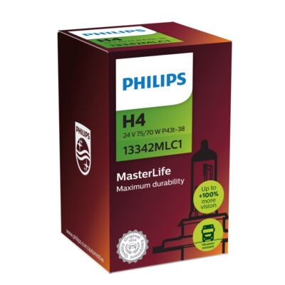 Philips H4 24V 75/70W P43t-38 MasterLife max durability & 4x lifetime 1st.