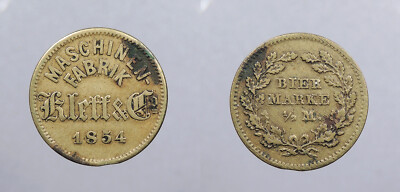 GERMAN STATES Nurnberg 1854 1/2 Marke Klett & Co. Bier Marke #WC102264