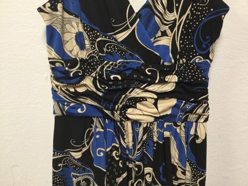 Abito donna Cato taglia 6 blu nero avorio impero vita zip laterale 165 - Foto 3 di 8