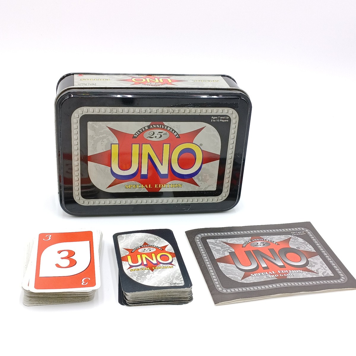 UNO Silver 25th Anniversary Special Edition Card Game Tin 1997