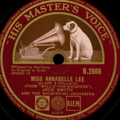 JACK SMITH -WHISPERING BARITONE- Miss Annabelle Lee/ When Day is done 78' S1537B