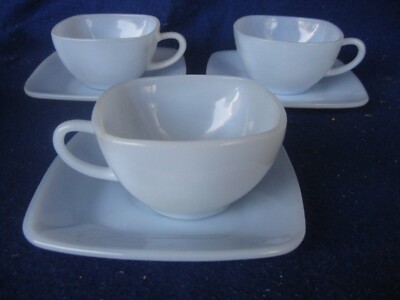 Set of 3 Fire King Charm Cups & Saucers in Azurite