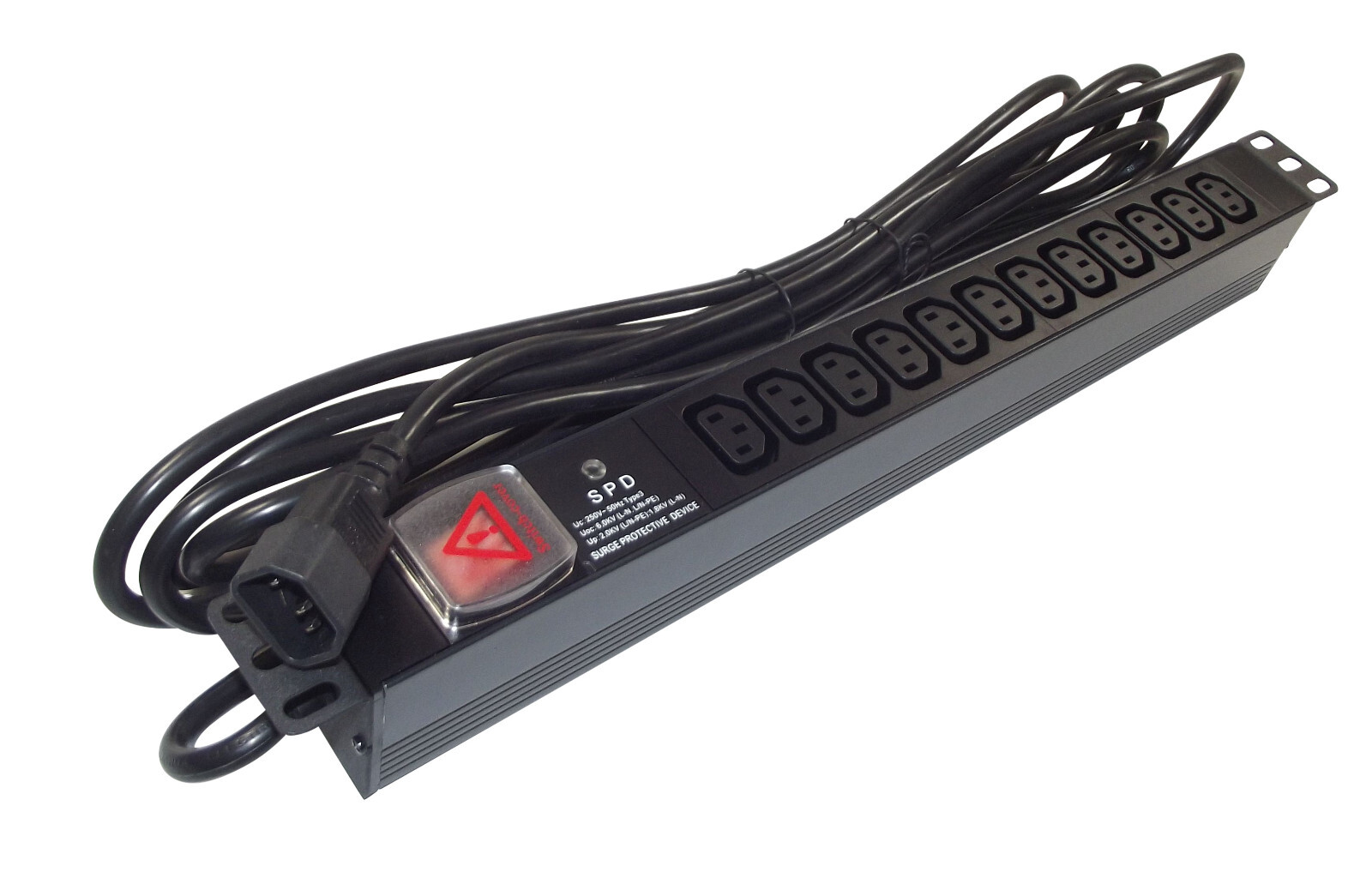 12 way SURGE PROTECTED IEC C13 PDU on 5M LEAD to IEC C14 (kettle) 10A PLUG 19""