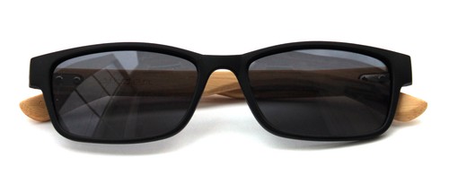 Kleine Herren Sonnenbrille echtes Bambusholz sehr selten mattschwarz vorne eckige Form - Bild 6 von 10