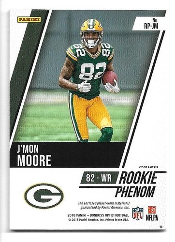 Camiseta deportiva 2018 Donruss Optic J'Mon Moore Prizm Rookie Phenom Green Bay Packers - Imagen 2 de 2